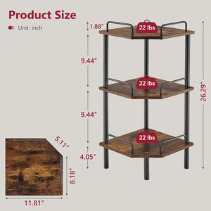 Étagère d'angle industrielle multifonctionnelle à trois niveaux, étagère de présentation verticale pour chambre, salon, bureau, cuisine - Product Image 3