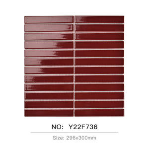 Carreaux de porcelaine de Bourgogne, mosaïque céramique, carreaux de sol en forme de bande longue rouge vin, rouge Bourgogne - Product Image 2