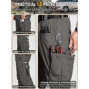 Carwonic Men's <b>Stretch</b> <b>Cargo</b> Work Pants Ripstop Water Resistant 12 Pockets Utility Tactical Hiking Pants - Product Image 5