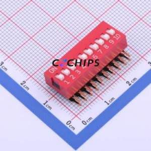 DA-10RP DIP Switch Through hole Component (THT) Switch Flat Toggle, Raised Type Single Pole Single Throw 10 PC Pin - Product Image 1