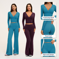 Ensembles de Vêtements de Yoga et Fitness Sans Coutures en Gros – Personnalisation de T-shirts à Manches Longues et Pantalons Évasés avec Impression de Logo – Prise en Charge des Ensembles de Yoga