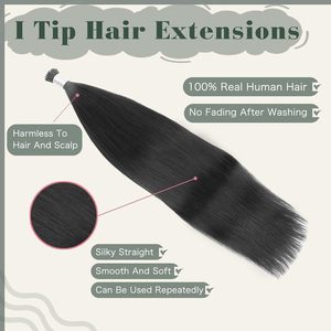 <span class=keywords><strong>Extensiones</strong></span> <span class=keywords><strong>de</strong></span> Cabello Remy Ruso al por Mayor, Doble Trama, Cutícula Alineada, Queratina, Negro Azabache, Punta I, Pre-Adheridas a Máquina - Product Image 2