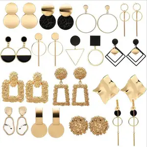 2021 gold fashion jewelry women twisted alloy dangle stud earrings irregular hammered big earrings for women 2020