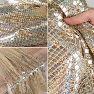 Yelek için yüksek kaliteli kare gümüş ayna pullu Fabricno streç örgü pullu kumaş - Product Image 4