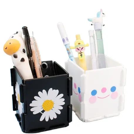 Smiley cute silicone desktop multi-function makeup brush storage box large capacity finishing pen holder