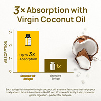 Capsules de Vitamine D3+K2 (MK-7) à Haute Absorption avec Huile de Coco Vierge 10000UI D3 200mcg K2 Favorise la Santé des Os et du Cœur pour Adultes