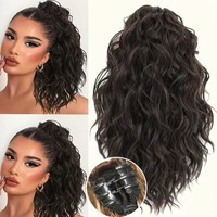 Extensions de cheveux synthétiques à clipser, effet vague d'eau, 14 pouces, nouées à la main, en noir, marron, jaune