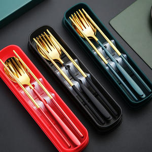 Peralatan makan Set portabel isi <span class=keywords><strong>3</strong></span> buah, sendok garpu sumpit Modern bahan baja tahan karat gaya Korea, peralatan makan nyaman untuk pelajar - Product Image 6
