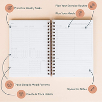 Journal de vie personnalisé non daté A5 spirale tissu 12 mois planificateur hebdomadaire pour le bien-être réalisation des objectifs bonheur gratitude-boîte