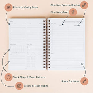 <span class=keywords><strong>Journal</strong></span> de vie personnalisé non daté A5 spirale tissu 12 mois planificateur hebdomadaire pour le bien-être réalisation des objectifs bonheur gratitude-boîte - Product Image 4
