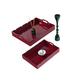 Plateaux de service modernes en laque avec poignées, plateaux décoratifs empilables pour la maison, la cuisine et la salle à manger - Product Image 5