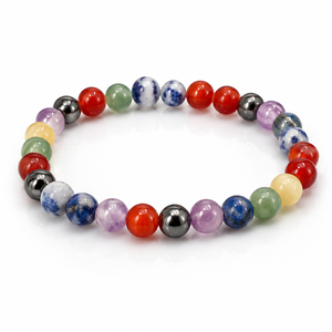 Pulsera de cuentas de piedra de chakra, brazalete elástico de hematita pulida multicolor, regalo de joyería - Product Image 3