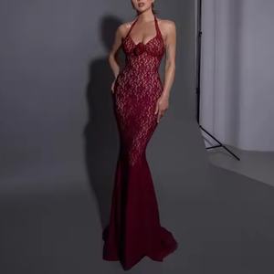 ชุดเดรสลูกไม้สำหรับงานเลี้ยงฤดูใบไม้ร่วง คุณภาพสูง ราคาส่งถูก ดีไซน์หรูหรา แขนกุด คอลึก เปิดหลัง ทรงเข้ารูป ยาวแบบแม็กซี่ สำหรับผู้หญิง - Product Image 3