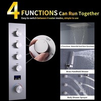 Système de douche thermostatique complet en laiton nickel brossé à 5 poignées, avec pommeau de douche rectangulaire à 6 jets, effet pluie et cascade en céramique