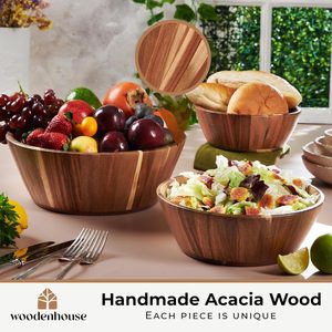 Tazón para Ensaladas de Madera de Acacia Woodenhouse, Grande, Grueso y Duradero, para Ensaladas, Frutas, Palomitas de Maíz, Decoración del Hogar - Product Image 3