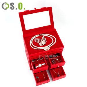 Boîte de rangement portable en cuir PU pour bijoux de voyage, grande capacité, pour bagues de mariage rouges, boucles d'oreilles et colliers - Product Image 3