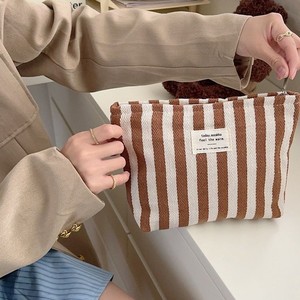 OEM Custom Stripe Portable Travel Cosmetics Wash Bag Stripes Large Toiletry Pouch Eco Cotton Canvas Cosmetic Make up Bag - Product Image 4