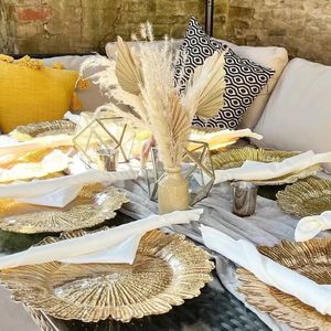 結婚式装飾メラミンプレート環境にやさしい13インチゴールドリーフ充電器プレート - Product Image 2