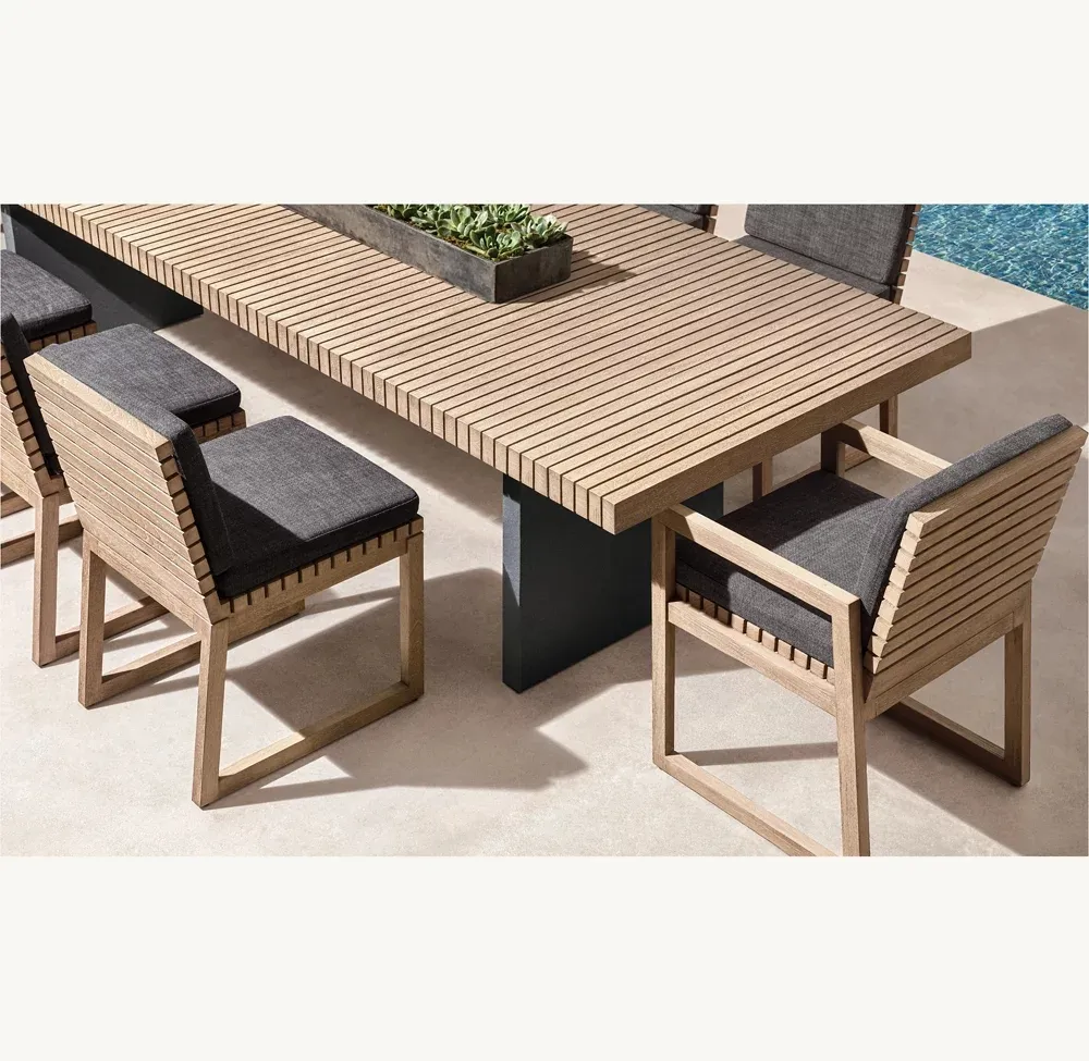 Mobilier de jardin, ensemble de salle à manger design spécial, tables et chaises de fête en bois de teck massif pour l'extérieur