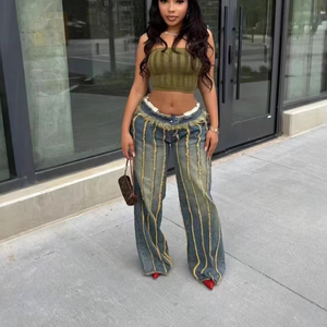 All'ingrosso da donna alla <span class=keywords><strong>moda</strong></span> Patchwork multistrato con frange elastico a <span class=keywords><strong>vita</strong></span> <span class=keywords><strong>bassa</strong></span> Jeans lavati e tinti per tutte le stagioni - Product Image 3