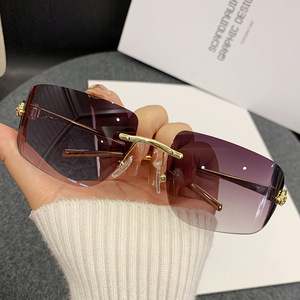 Leopard Frameless <b>Square</b> <b>Sunglasses</b> Gold Metal UV400 Unisex PC Lens Type 3 Sunshades - Product Image 2