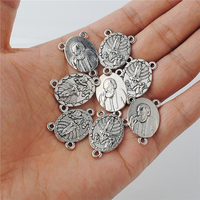 Pièce centrale Notre-Dame de Fatima et Padre Pio en métal argenté antique, accessoires religieux catholiques pour la fabrication de chapelets