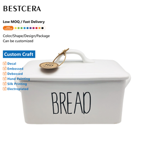 Bestcera nhà máy trực tiếp Màn hình in ấn màu trắng tùy chỉnh bánh mì gốm hộp lưu trữ bán buôn độc đáo bánh mì bin - Product Image 1