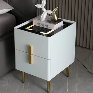 Sıcak tasarım beyaz 3 çekmeceli akıllı başucu masa yatak komidin kablosuz Usb şarj ile