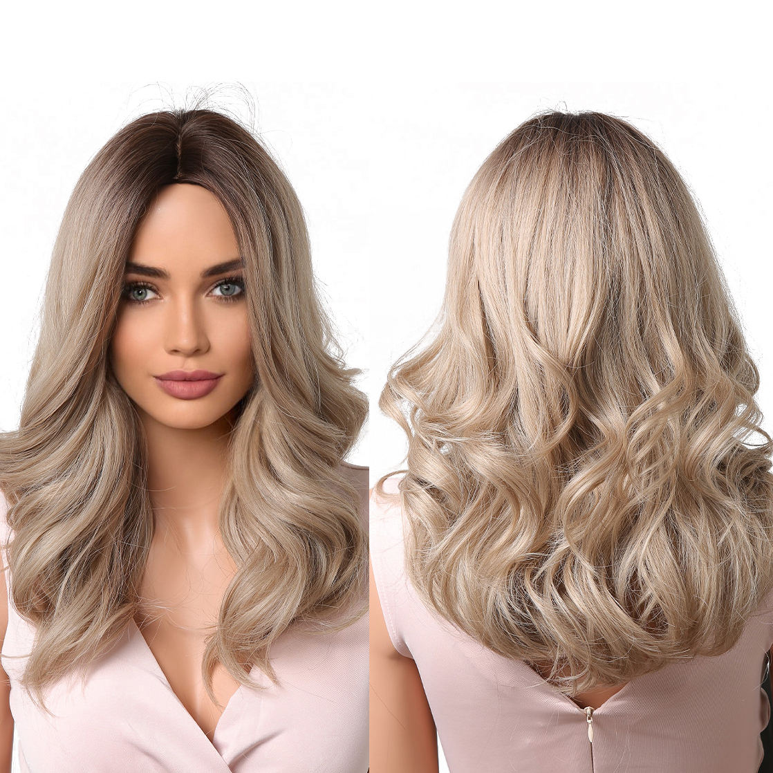 In Stock Medium Length Synthetic Wigs Ash Blonde Wavy Wigs for Women Daily  Natural Middle Part Women Hair Wigs Heat Resistant