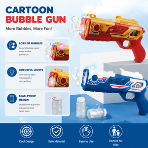 Pistolet à bulles automatique de dessin animé, lanceur de bulles électrique avec lumière LED, jouet pour enfants, jouet d'été en plein air - Product Image 2