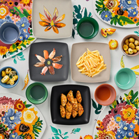 Ensemble de vaisselle moderne en plastique 16 pièces, assiettes carrées pour steak, bols à salade, motif fruits, en paille de blé, pour la maison et les hôtels - Vente chaude