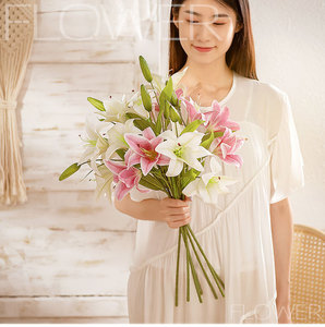 Lirio Artificial de Doble Cabeza Impreso en 3D al por Mayor, Lirio de Doble Flor con Tacto Real para Ramos de Boda, Decoración Elegante para el Hogar y Jarrones DIY - Product Image 6