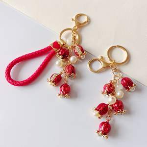 Llavero <span class=keywords><strong>de</strong></span> Metal al por Mayor con Flores <span class=keywords><strong>de</strong></span> <span class=keywords><strong>Granada</strong></span> Rojas, Colgante para Cartera, Bolso, Llavero para Coche, Adorno para Llaves, Regalo - Product Image 1