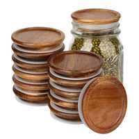 Usine FSC réutilisable 6-Pack Acacia Bois Large Bouche Mason Jar Couvercles Hermétique Silicone Joint pour Tiroir-Style Condiments Conteneurs