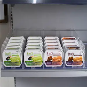 Freezer personalizado em acrílico, embalagem personalizada de doces, display de acrílico, empurrador de prateleira de cigarro