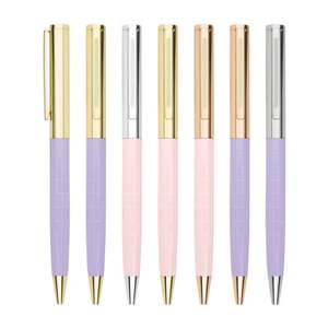 Nouveauté : Stylos à bille en aluminium métallique violet, stylos à bille promotionnels en or rose, stylos de luxe publicitaires en or avec logo imprimé - Product Image 1