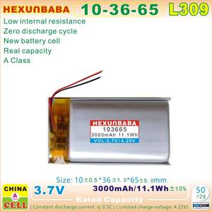 Batterie lithium-ion polymère 3.7V 3000mAh 103665 à 2 fils pour haut-parleur GPS MP3 MP4 L309 - Product Image 4