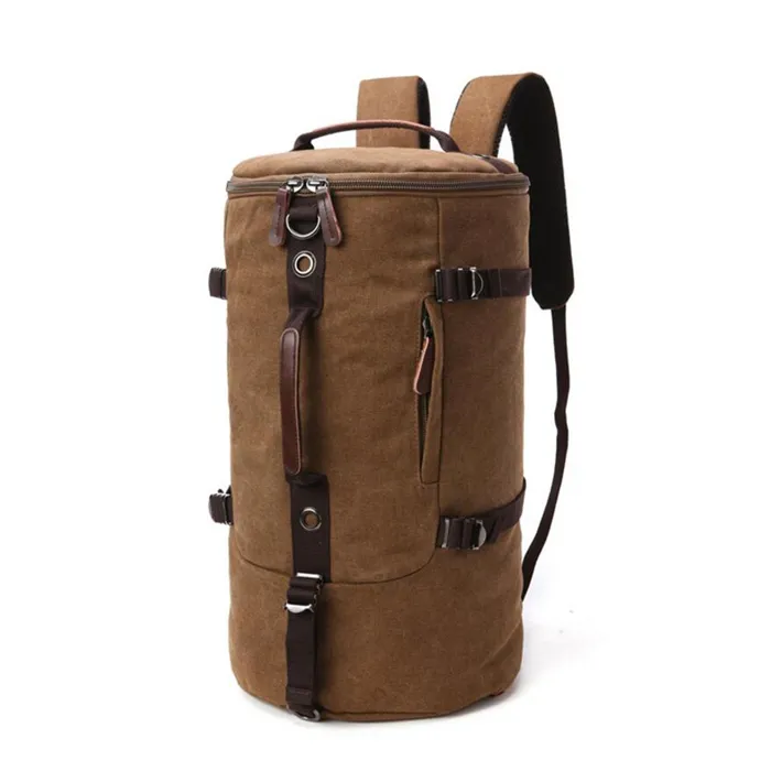 Wholesale travel outdoor multi function drum rucksack canvas backpack bag for men hiking