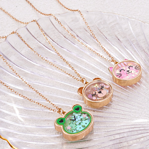 Collier pendentif enfant en alliage de zinc, motifs animaux de dessin animé (chat, grenouille, ours), cadeau pour filles et meilleures amies - Product Image 1