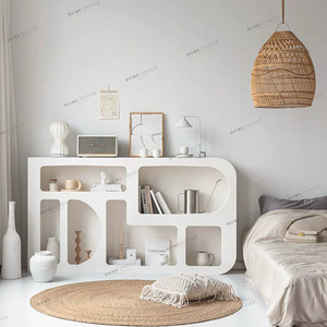 Mueble para el Hogar, Estilo Nórdico, Color Crema, Librería, Armario Minimalista, Almacenamiento Blanco, Vitrina para Sala de Estar - Product Image 1