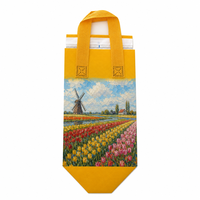 Sac isotherme jaune non tissé avec poignées en maille, imprimé artistique, réutilisable pour café/thé à emporter – Tendance, recyclable, écologique