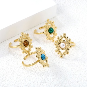 Anillos Personalizables al por Mayor, Joyería Impermeable, Anillos Abiertos de Acero Inoxidable con Baño de Oro de 18K y Ojo Turquesa para Regalo de Compromiso - Product Image 3