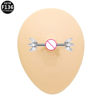 Gaby 14G ASTM F136 Piercings de pezón de titanio sin rosca, Barbell de pezón dorado con 3 circonitas marquise en forma de abanico orientadas hacia adelante, Regalo de boda