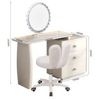 Coiffeuse blanche moderne avec 3 tiroirs, plateau en verre et chaise roulante, ensemble de coiffeuse avec miroir ovale décoratif pour chambre à coucher
