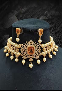 Ensemble de bijoux en pierre de perles Kundan pour femmes ensemble de collier ras du cou avec boucles d'oreilles assorties femmes fille - Product Image 2