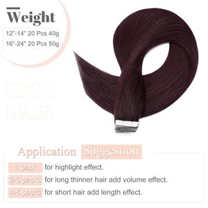 <span class=keywords><strong>Extension</strong></span> con Nastro Adesivo Borgogna 99J, <span class=keywords><strong>Capelli</strong></span> Umani Lisci Rossi, Invisibili e Senza Cuciture, <span class=keywords><strong>Capelli</strong></span> Vergini Non Trattati 50g - Product Image 3