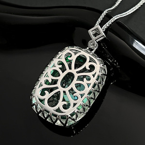 Pendentif <span class=keywords><strong>émeraude</strong></span> haut de gamme de luxe incrusté de Zircon étincelant Collier de Zircon vert de luxe - Product Image 6