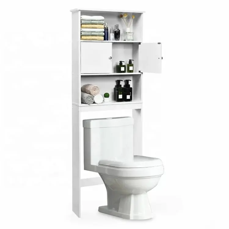 Meuble-lavabo en bois blanc Mdf économiseur d'espace salle de bain sur étagère de toilette