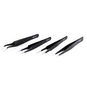Ensemble de pinces à épiler série B ESD, pinces noires à pointes droites, courbées et rondes, outil de réparation électronique, qualité industrielle - Product Image 3