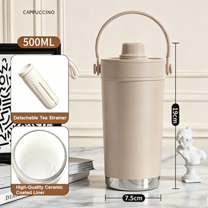 แก้วกาแฟแบบพกพาขนาด 500 มล. บุเซรามิก ขวดน้ำสแตนเลสเก็บความร้อน พร้อมหูจับ ป้องกันการรั่วซึม เหมาะสำหรับกิจกรรมกลางแจ้ง - Product Image 4
